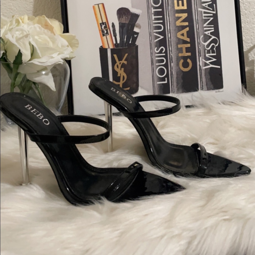 Black heels with silver heel.